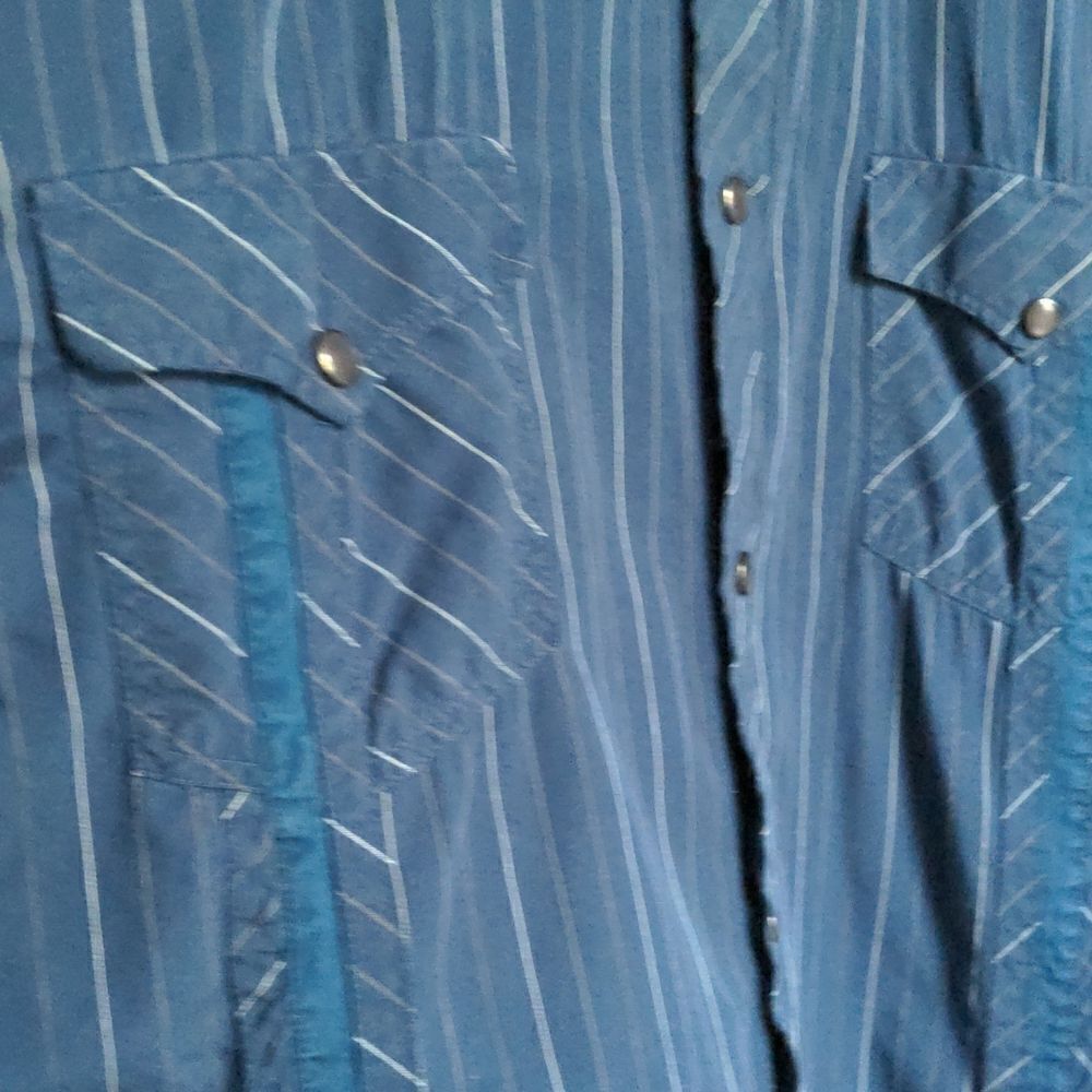 2/$20 Indigo Star Pin-Stripe Navy Blue Military Style Shirt Pearl Buttons Sz XL - Picture 3 of 12